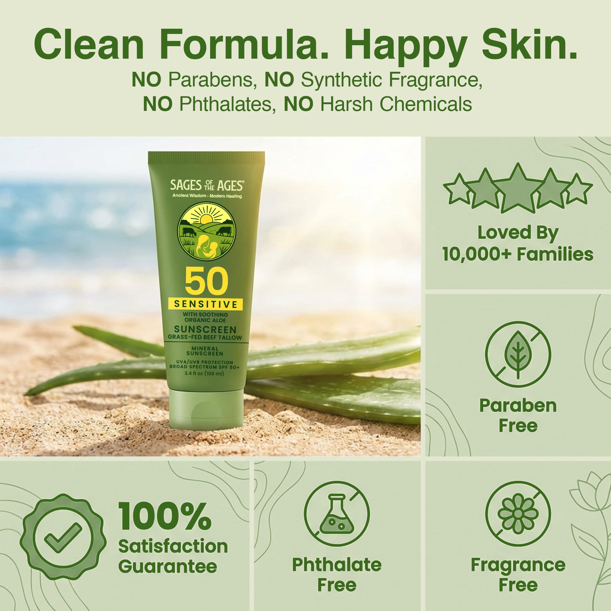 Grass Fed Tallow Natural Mineral Sunscreen SPF 50 No White - Sages Of The Ages Official Imagery - 8