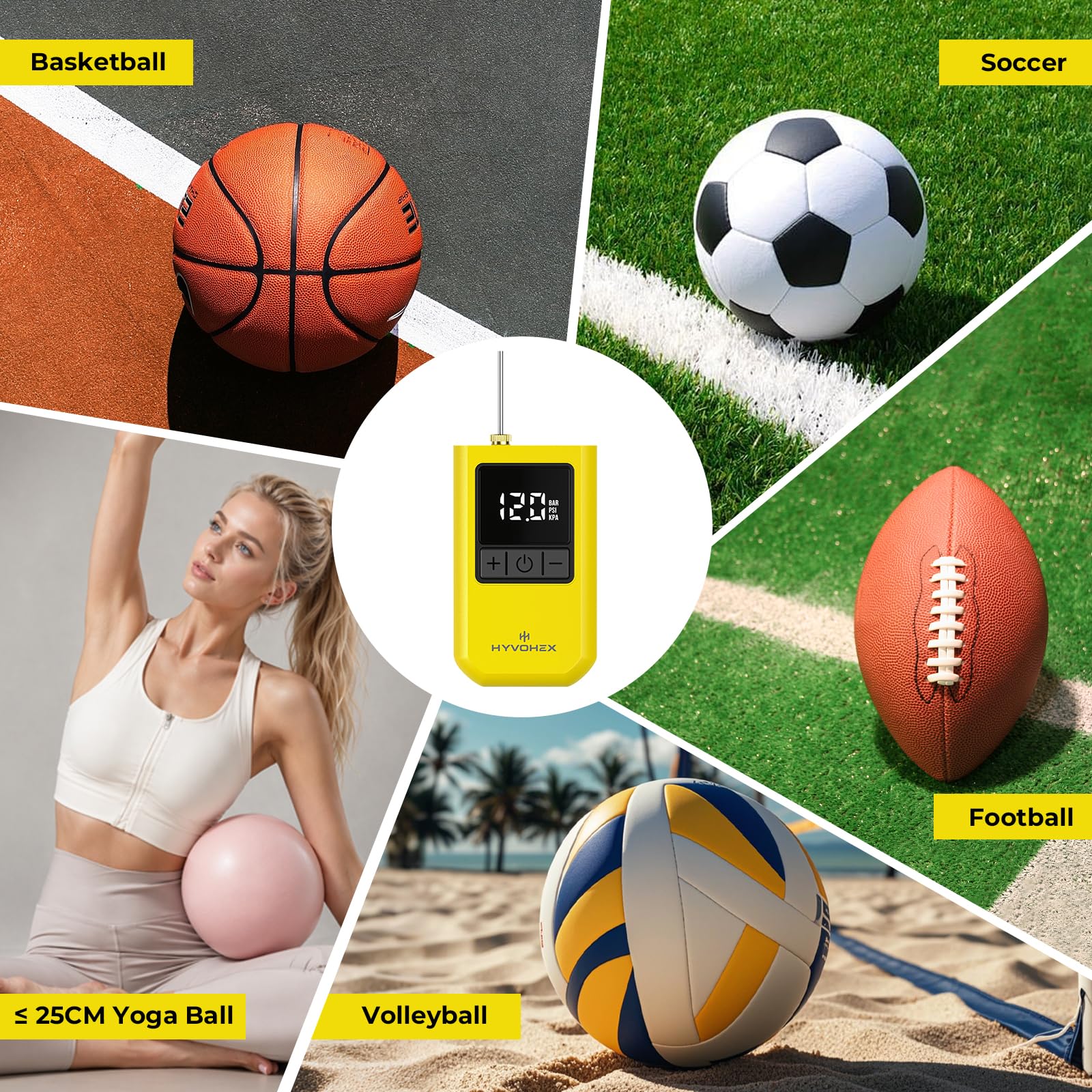 HYVOHEX Ball Pump for Sports Balls, Portable Electric Basketball Pump - View 8