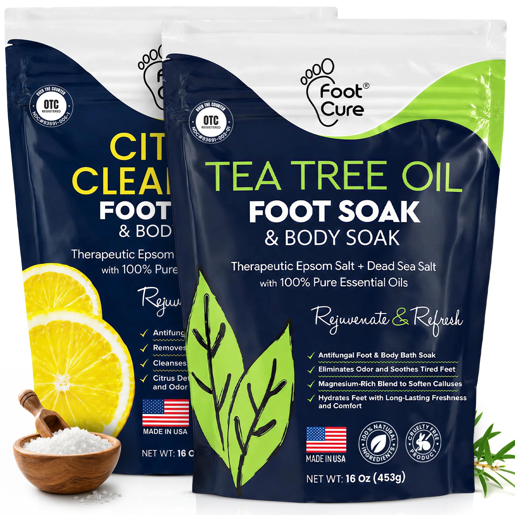 Tea Tree Oil Epsom Salt Foot Soak for Toenail Fungus Treatment, - FOOT CURE