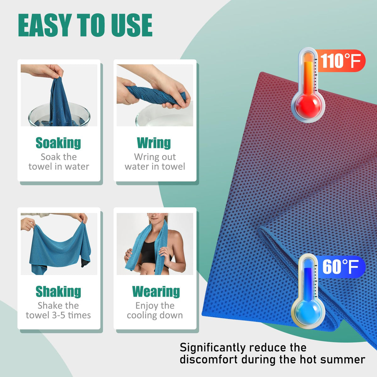 Cooling Towels Pack of 30 40 12 Neck Cool Towel Bulk Cold - Haoteey Official Imagery - 5