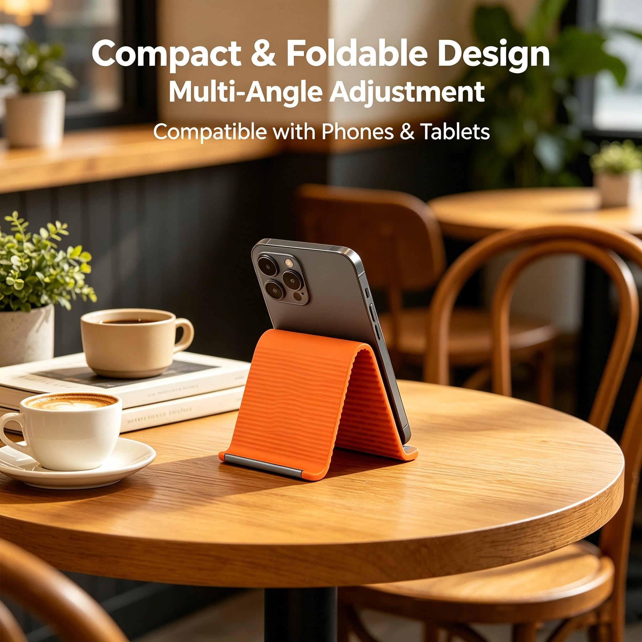 Flexible Silicone Aluminum Phone Stand – Orange, Multi-Angle
