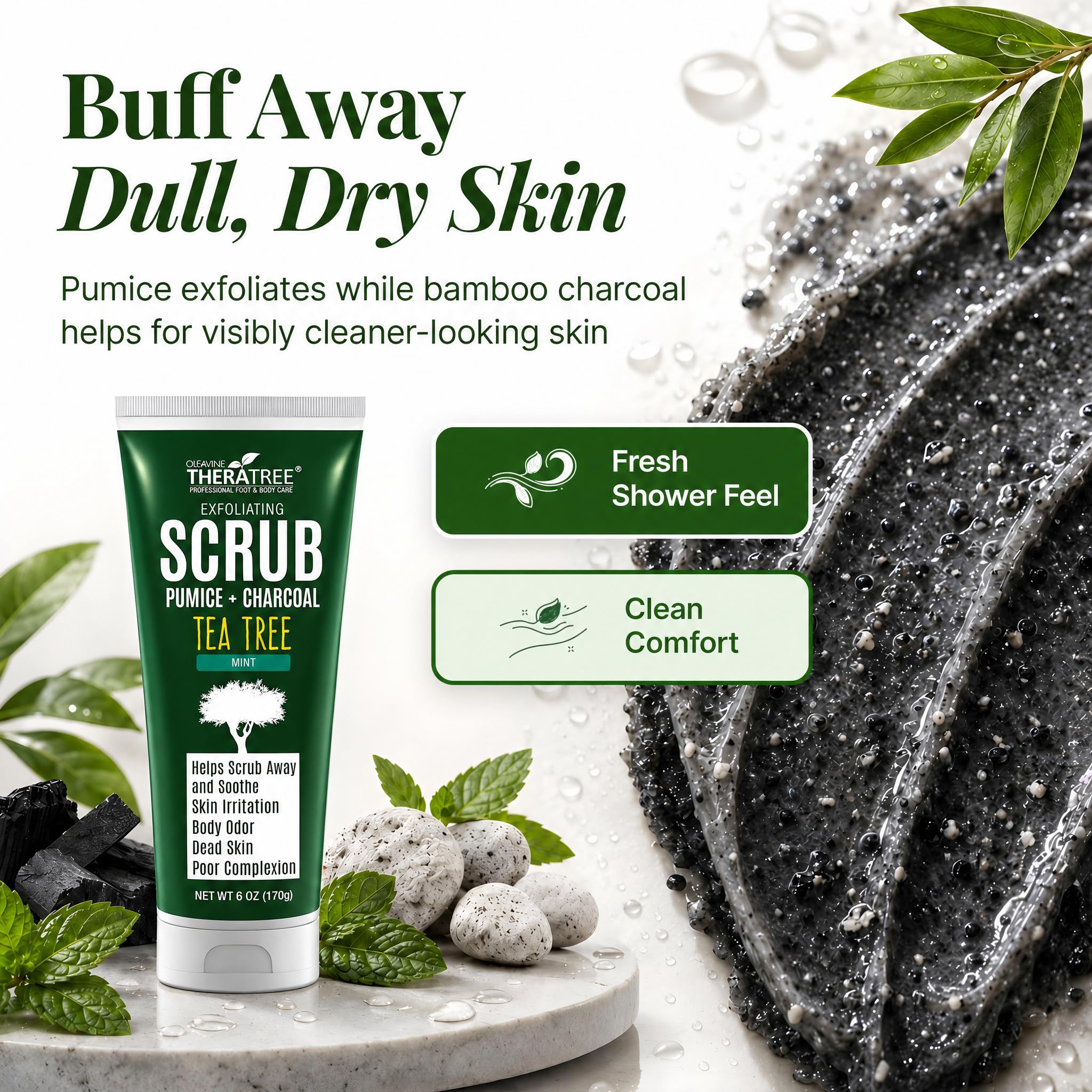 Oleavine TheraTree Tea Tree Oil Exfoliating Scrub, Pumice & Charcoal - Oleavine Official Product View 7