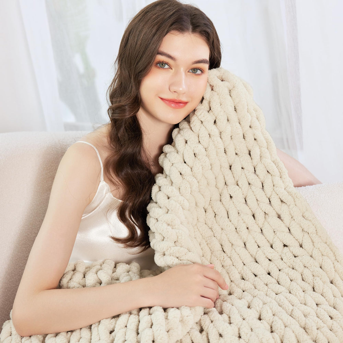 Chunky Knit Blanket Throw for Couch 51 x63 Chunky Yarn - Admitrack Official Imagery - 5