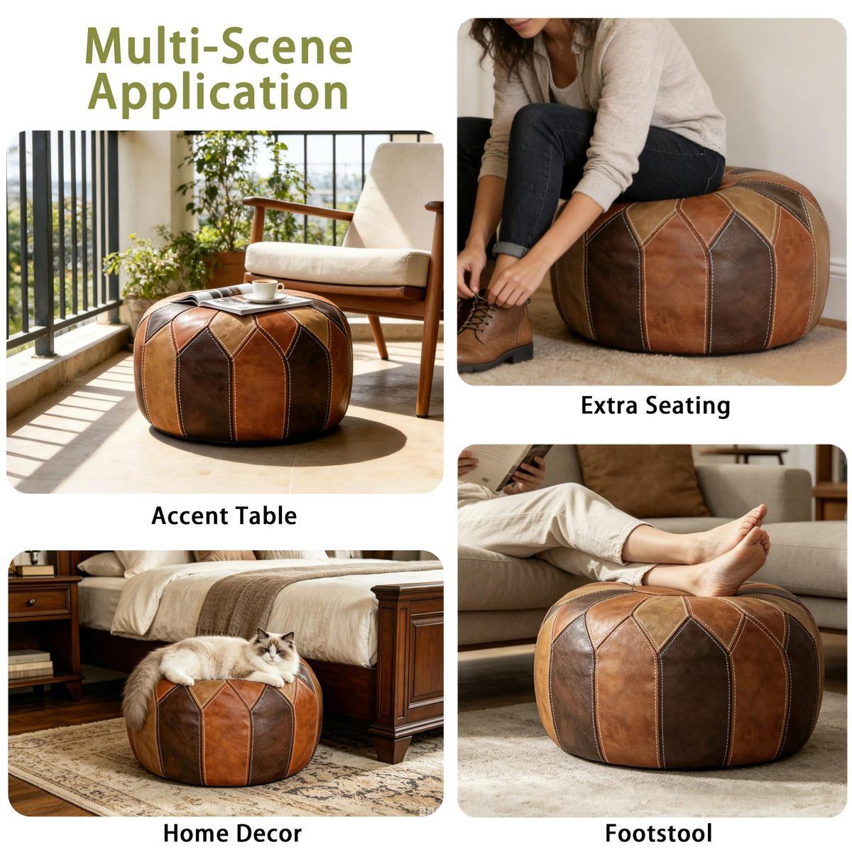 Thgonwid Round Unstuffed Pouf Cover Faux Leather Storage - Thgonwid Official Imagery - 6