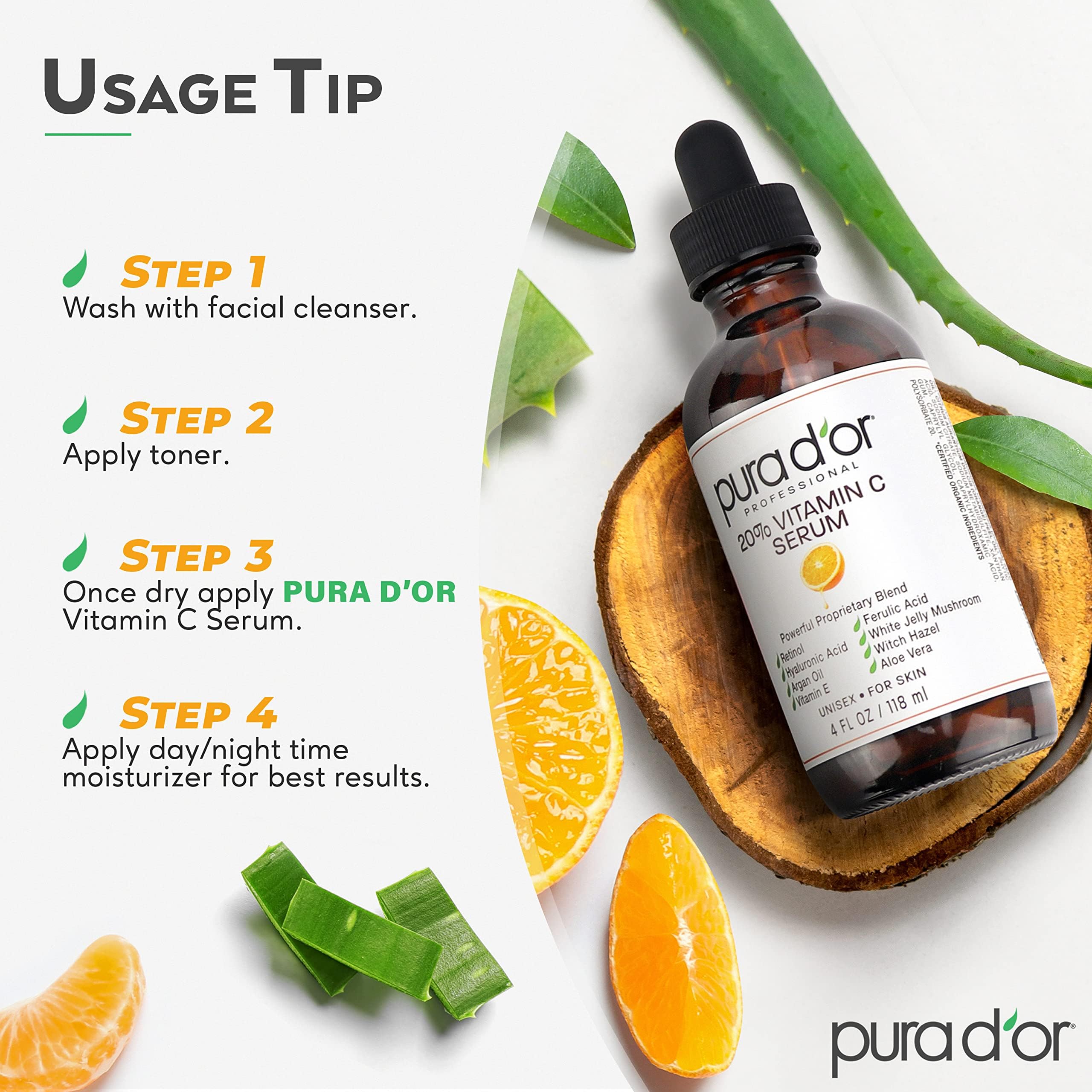 PURA D'OR 20% Vitamin C Anti - Aging Facial Serum & 4 fl oz - PURA D'OR Official Product View 8