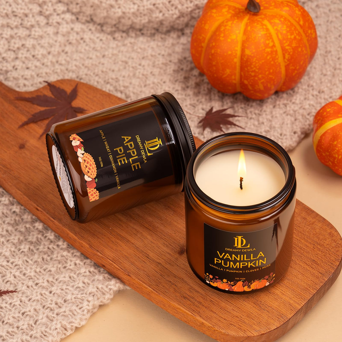 Fall Candles Set for Home Scented 4 Pack 28oz Soy Wax - DL DREAMY DEWLA Official Imagery - 7