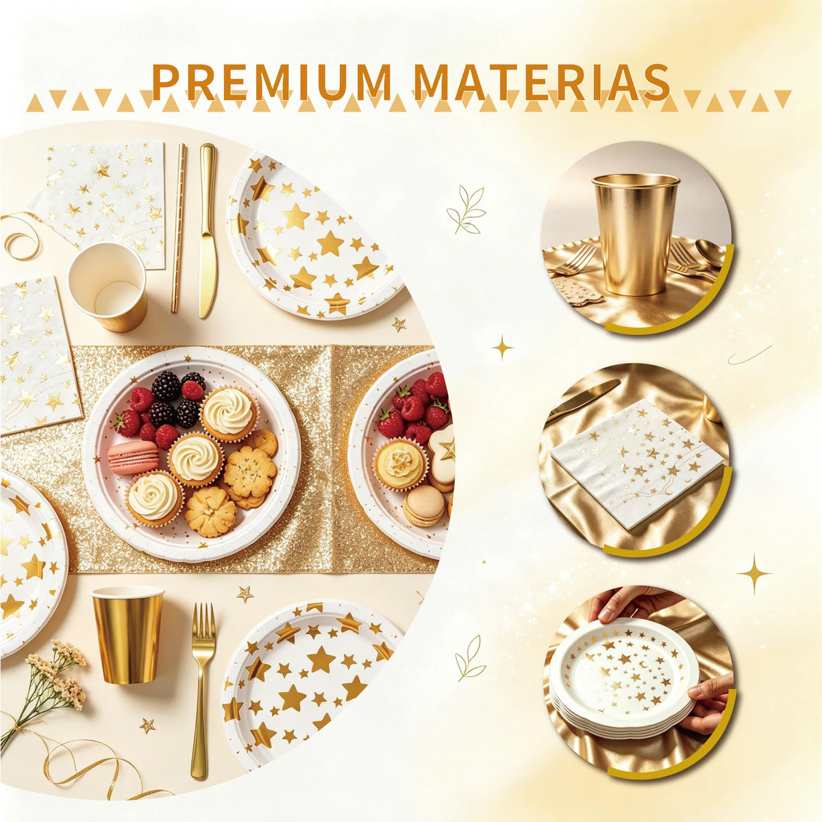 283PCS Gold Star Stamping Disposable Party Tableware Set for - ZSYFXT Official Imagery - 4