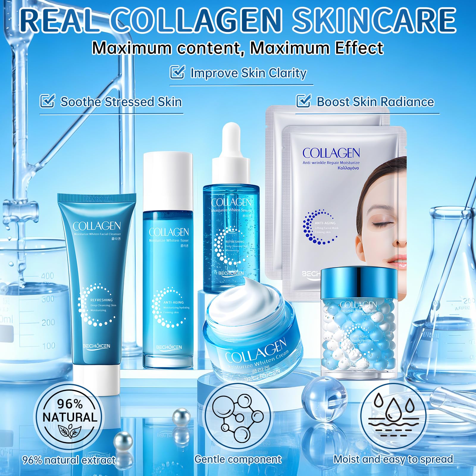 Collagen Skincare Set for Women – 7Pcs Face Care Kit with - BECHOICEN