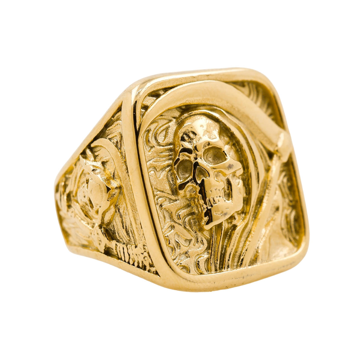 Grim Reaper Ring for Men Gold Skull with Scythe Signet - ZMY Home Official Imagery - 5