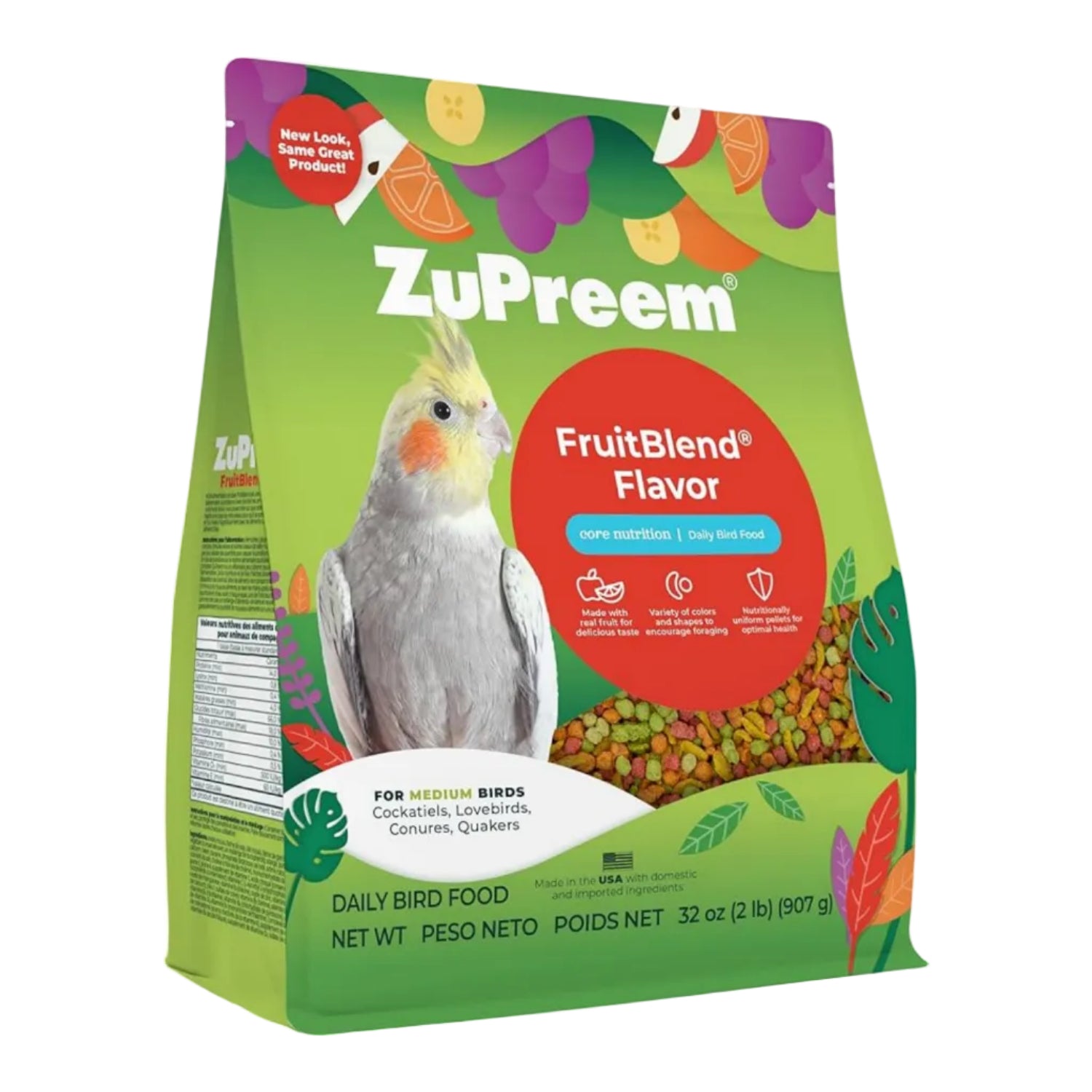 ZuPreem FruitBlend Bird Pellets, Daily Bird Food for Cockatiel, Lov