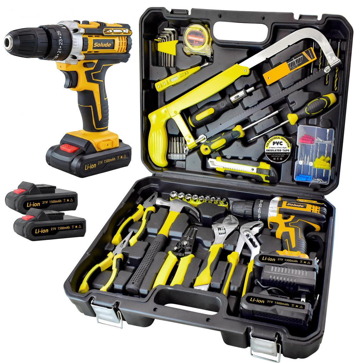 165 Piece Home Tool Kit with Drill 21V Cordless Drill Tool - SOLUDE Official Imagery - 1