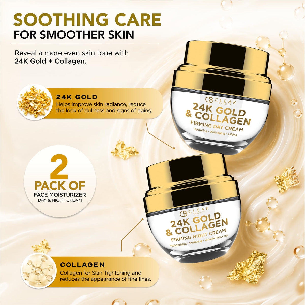 Clear Beauty 24K Gold Collagen Face Moisturizer - Clear Beauty Official Product Imagery - 3
