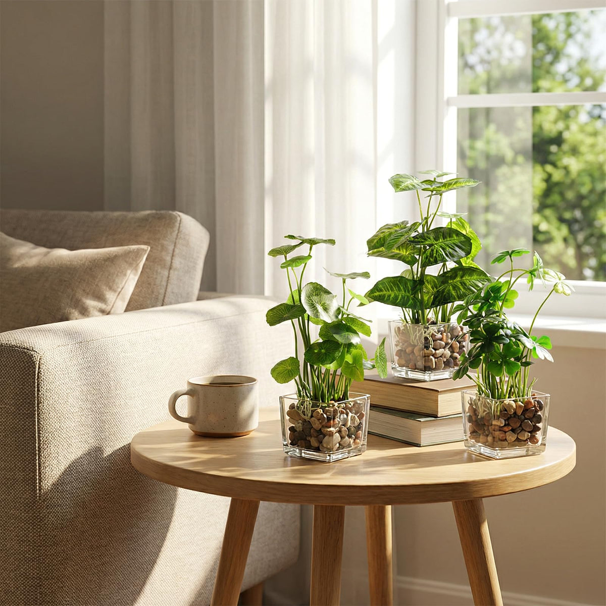 MyGift Set of 3 Small Assorted Artificial Plants in Clear - MyGift Official Imagery - 3