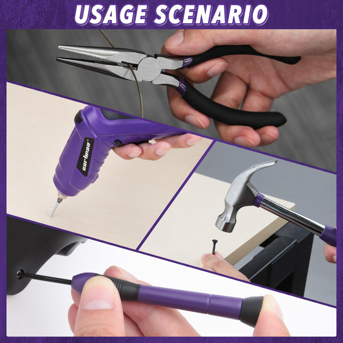 CARTMAN 149PCS Tool Set Purple Cordless Screwdriver Home - CARTMAN Official Imagery - 8