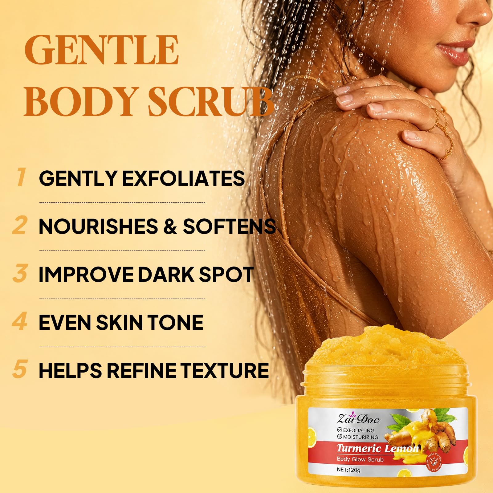 ZAIDOC 3Packs Turmeric Lemon Body Scrub, Exfoliating Body Polish with Aloe, - ZAIDOC Official Product View 4