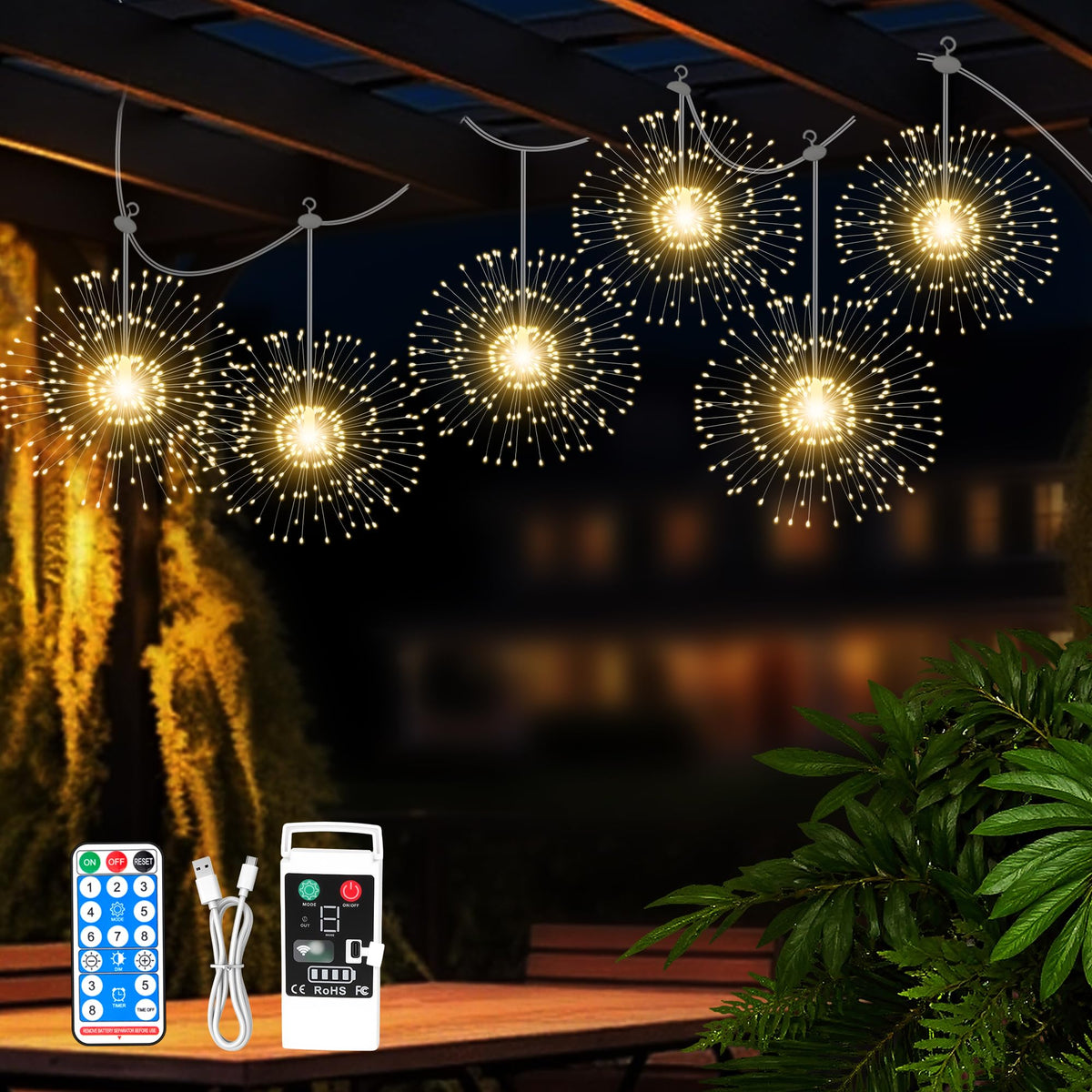 WIND STAR Firework Lights Hanging 480 LED Rechargeable - WIND STAR Official Imagery - 8