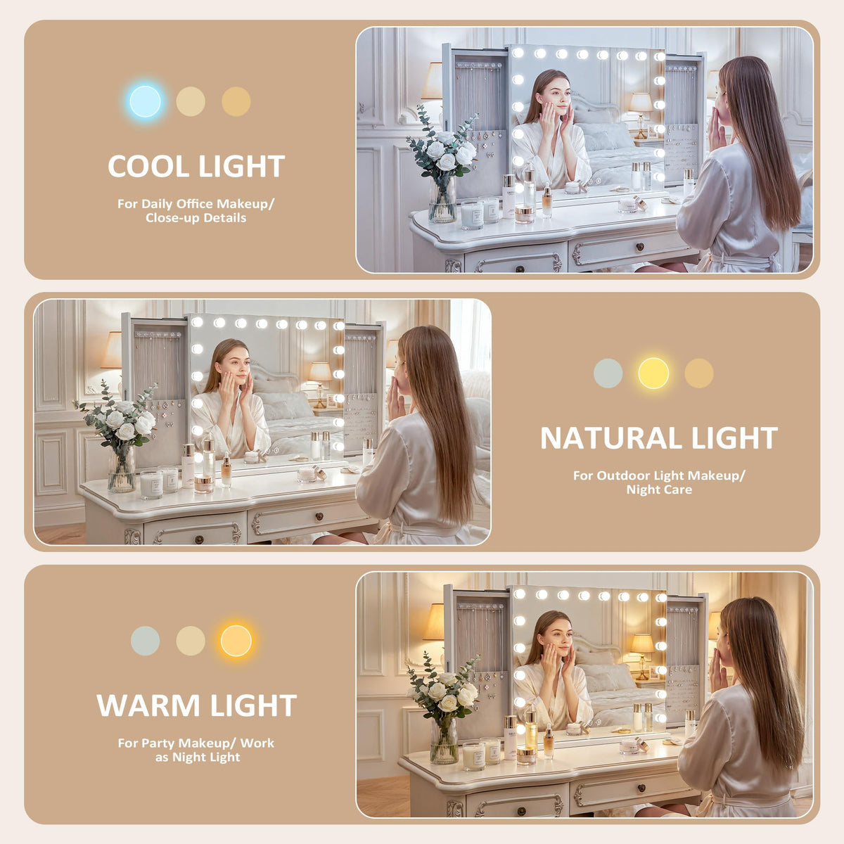 FENCHILIN Vanity Mirror with Lights Jewelry Organiser - FENCHILIN Official Imagery - 6