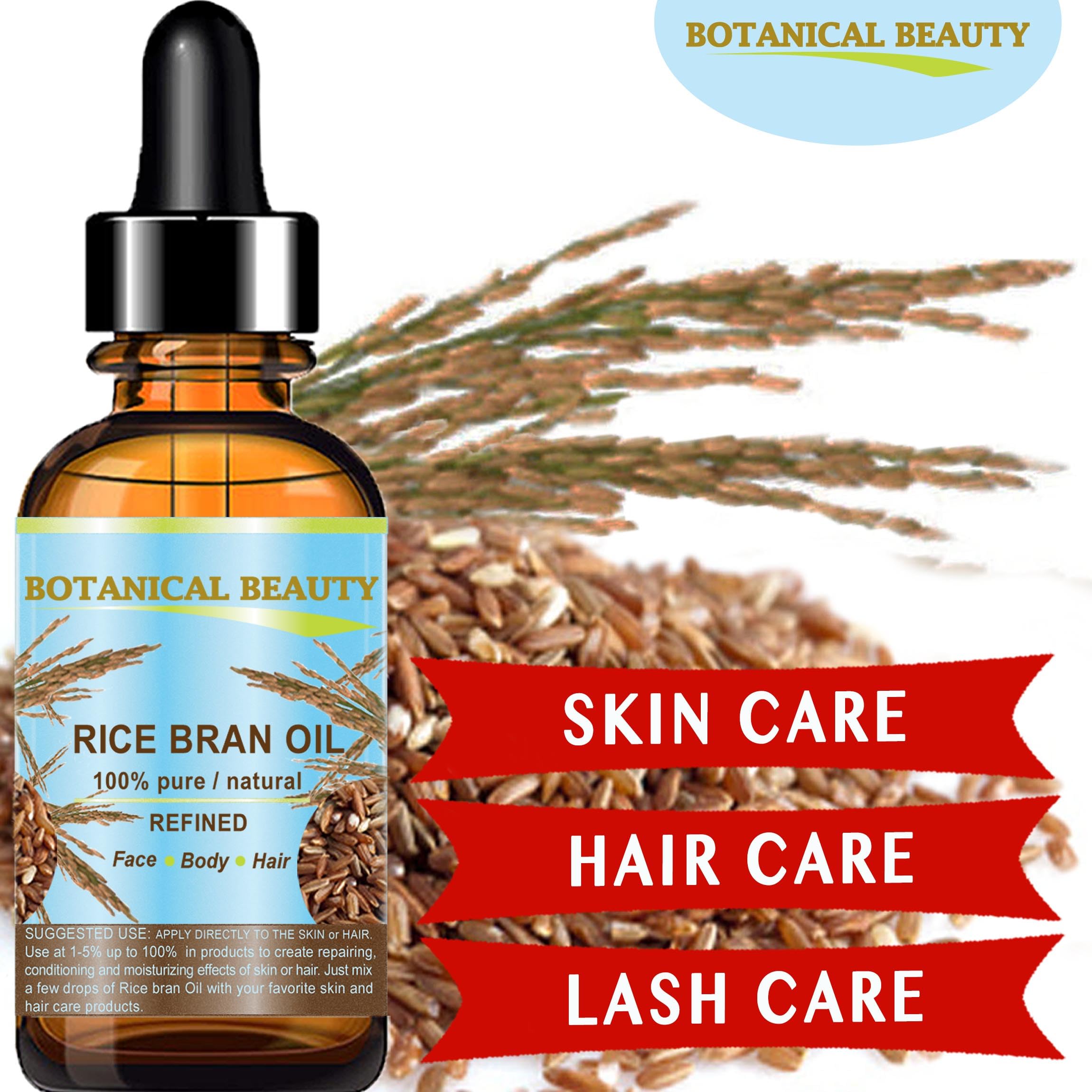 Botanical Beauty RICE BRAN OIL 100% Pure Natural Refined - Botanical Beauty