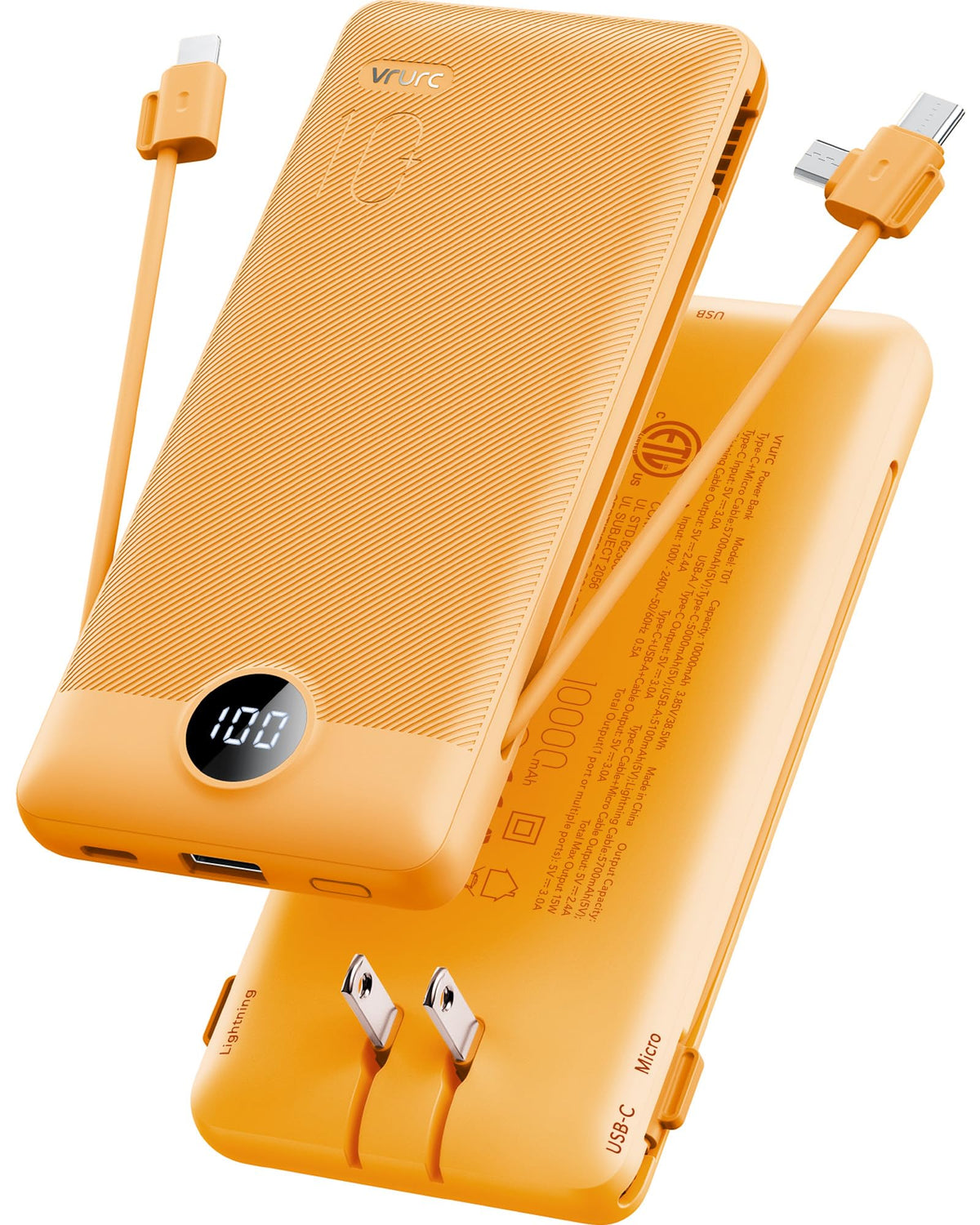 VRURC Portable Charger Power Bank Built in Cables and AC - VRURC Official Imagery - 2