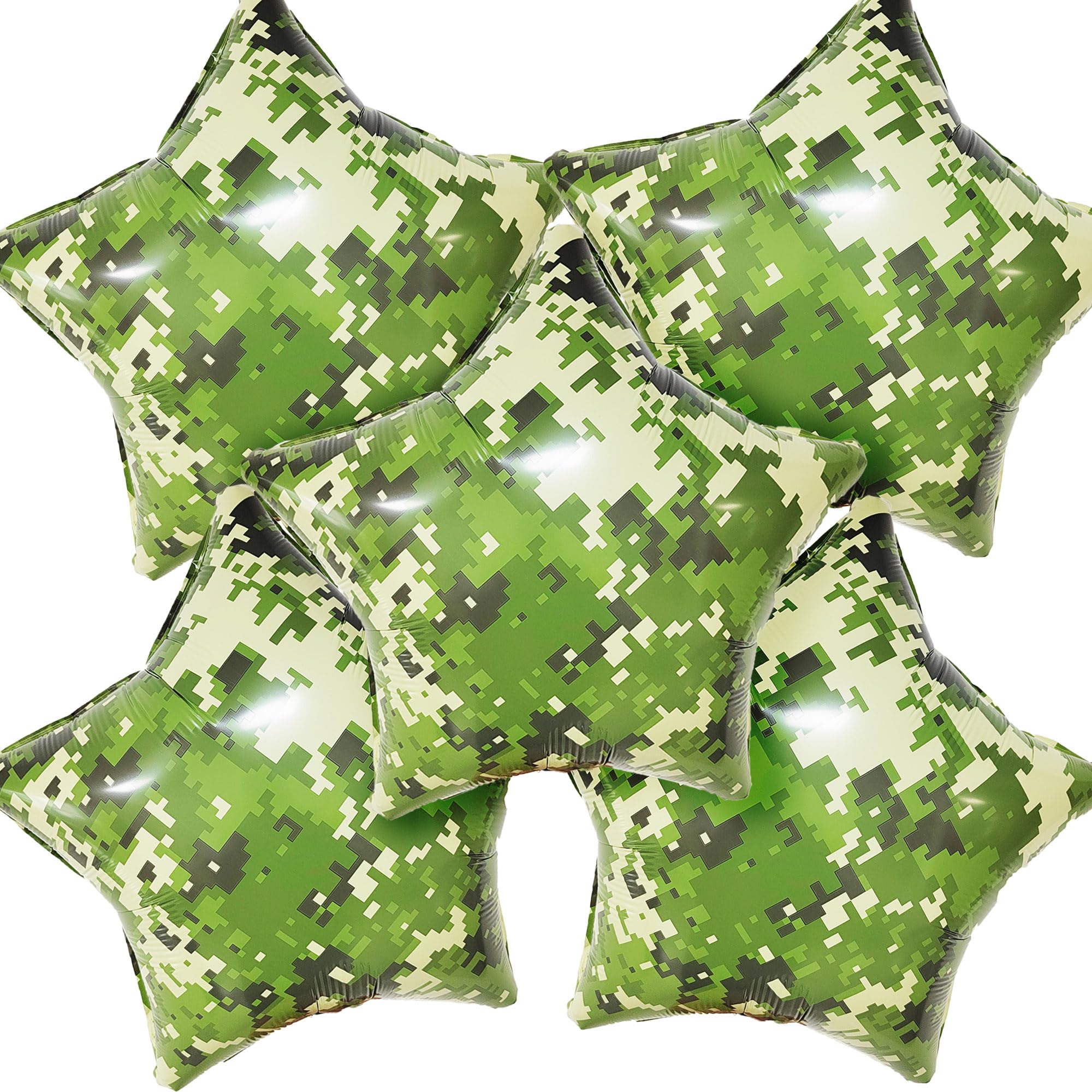 5-Pack 18 Inch Digital Camo Star Foil Balloons - Tactical Green - Product Imagery