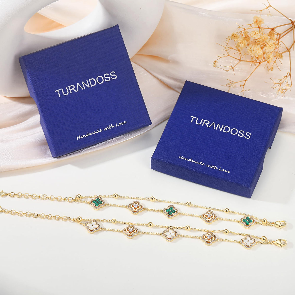 14K Gold Plated CZ Clover Bracelets for Women Girls Jewelry - Turandoss Official Imagery - 8