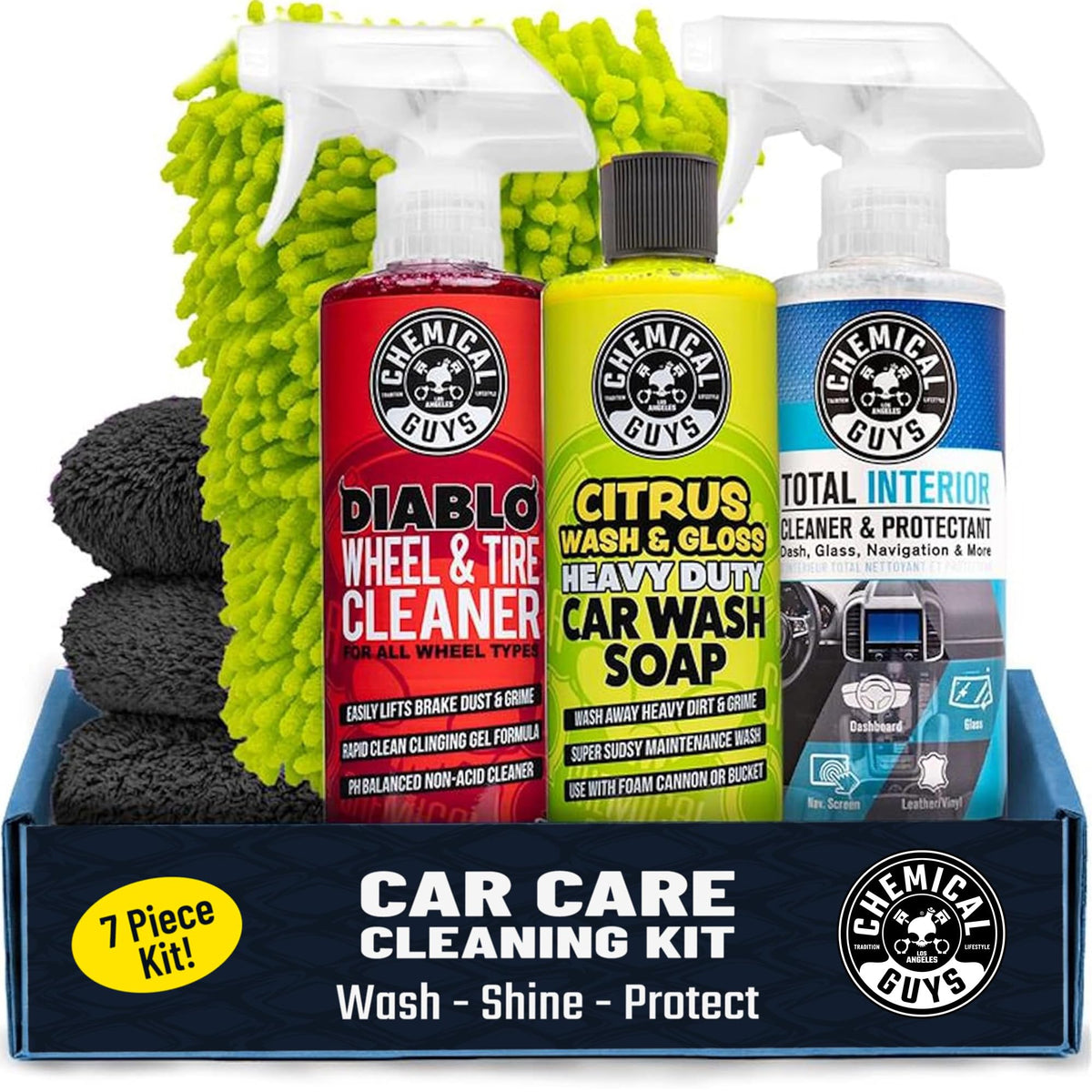 Chemical Guys 7 Piece Car Cleaning Kit Wash Wheel Interior - Chemical Guys Official Imagery - 2
