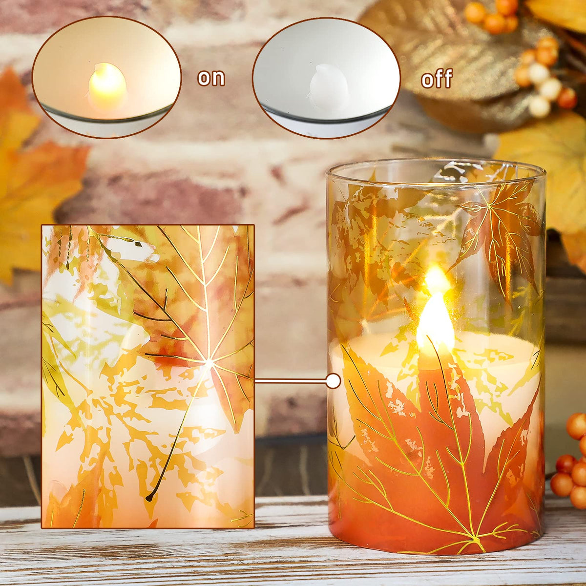 Fall Decor Flameless Candles Maple Leave Battery Operated - FLAVCHARM Official Imagery - 5