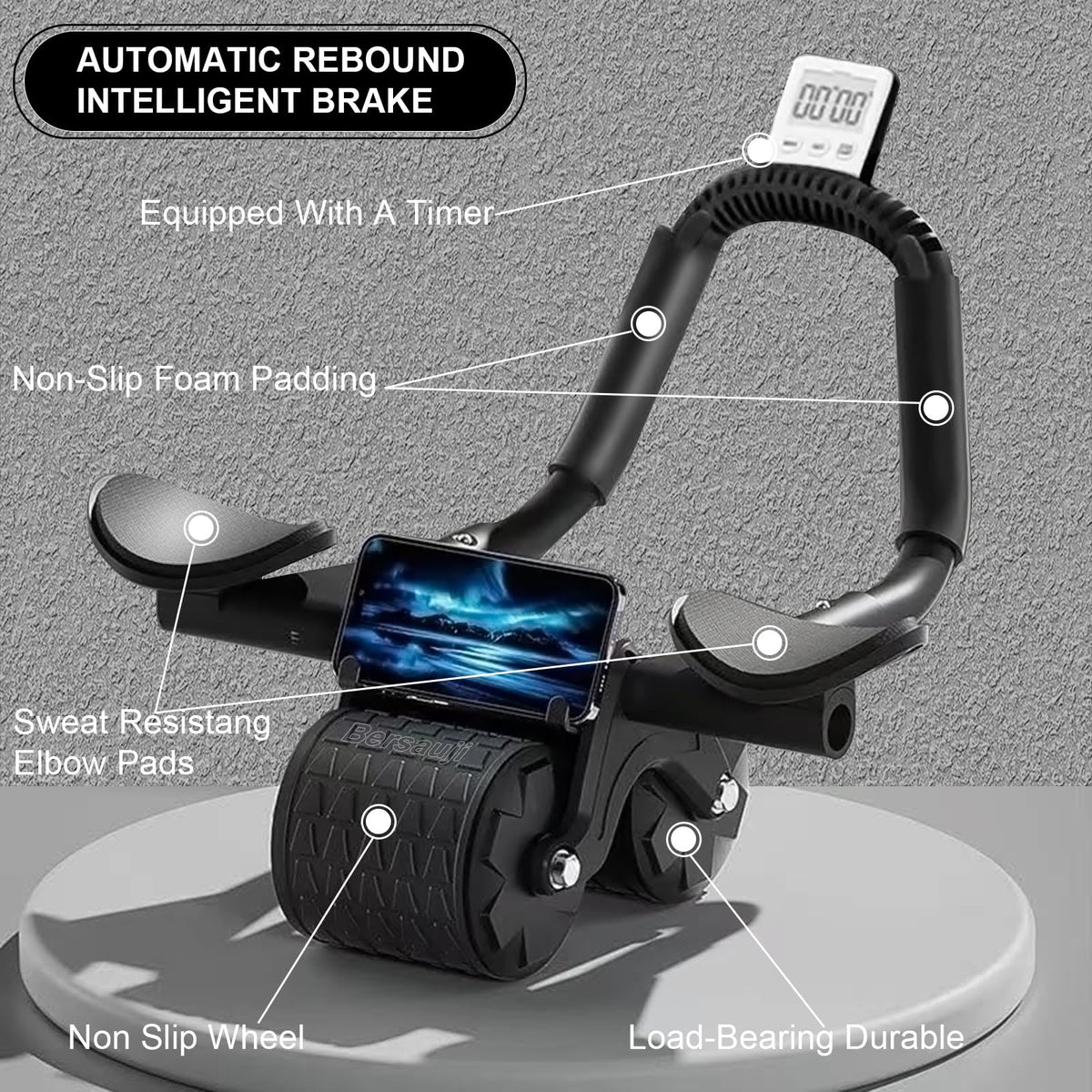 Ab Roller Wheel with Elbow Support Auto Rebound Abdominal - Bersauji Official Imagery - 5