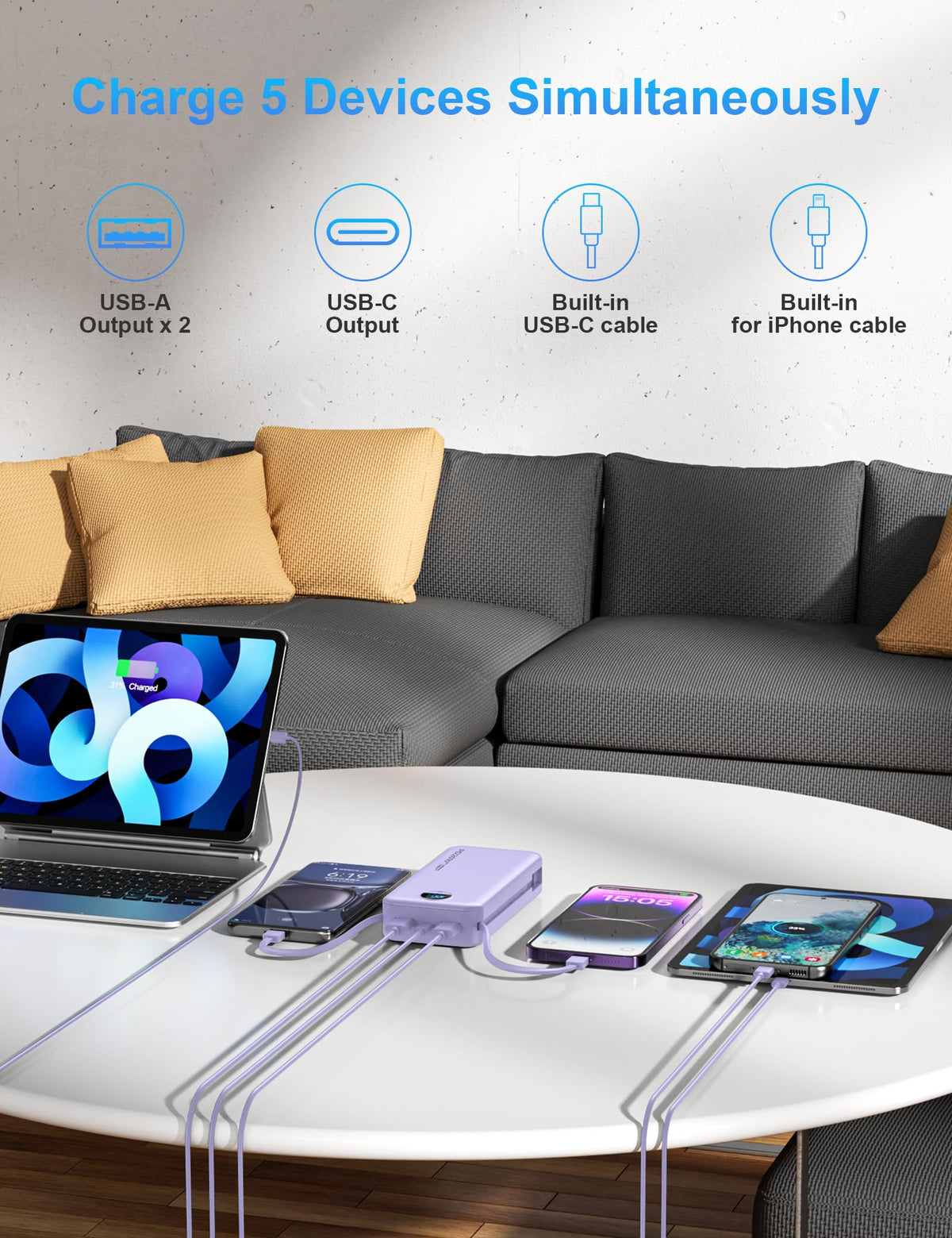 Portable Charger Power Bank 20000mAh PD20W w Built in Cables - Ffnpua Official Imagery - 8