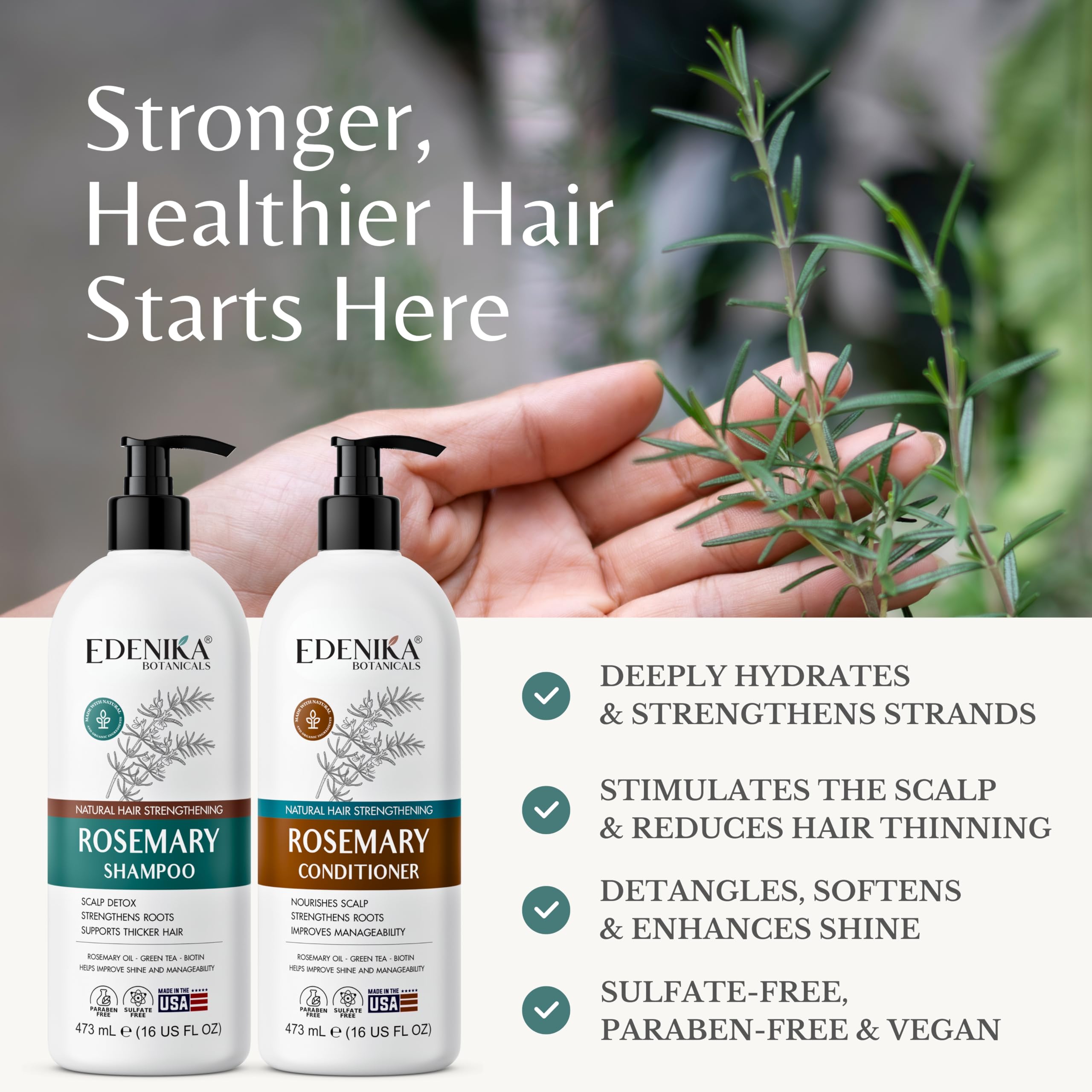 EDENIKA BOTANICALS Rosemary Biotin Shampoo and Conditioner Set for Hair Strengthening - EDENIKA BOTANICALS Official Product View 3
