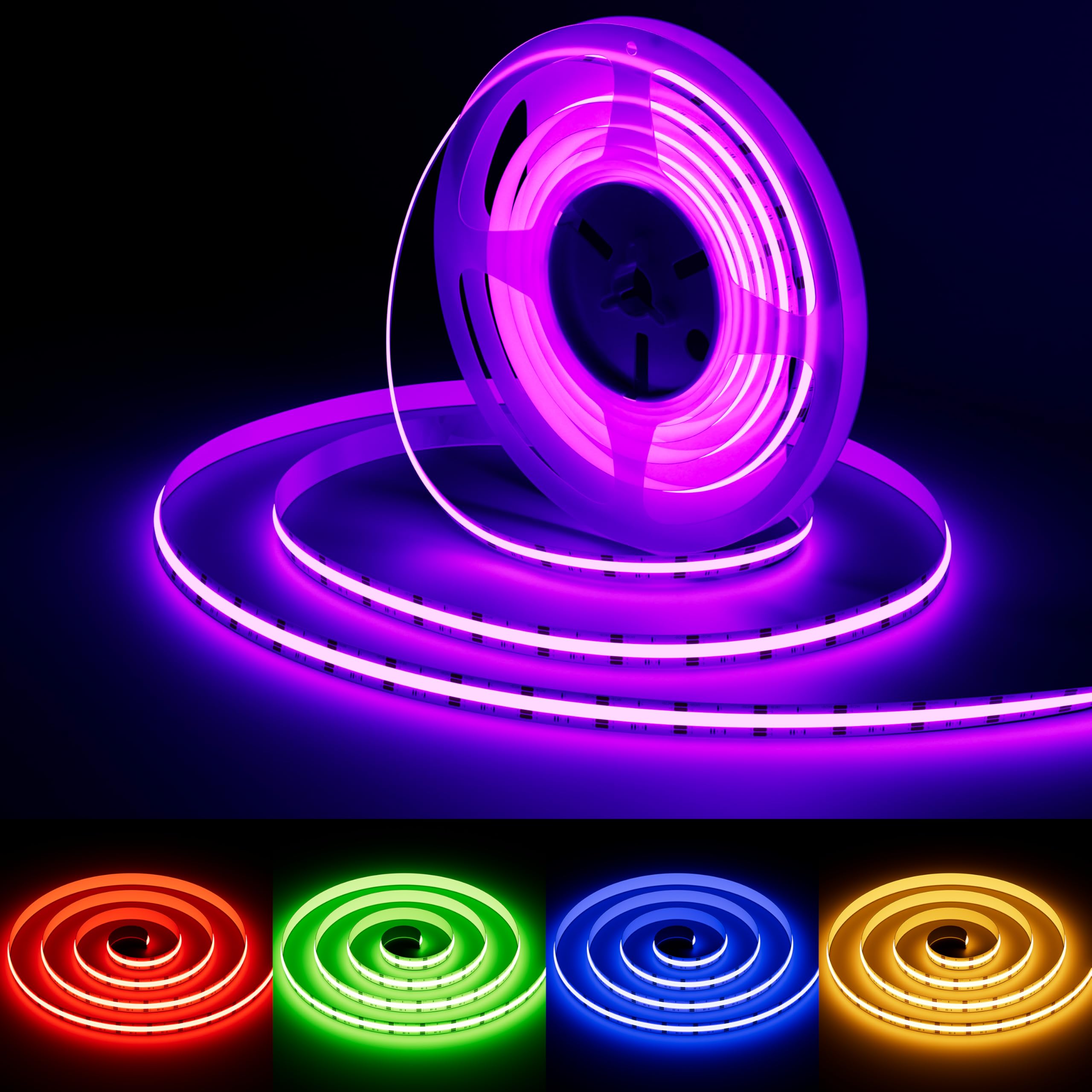 MIWISE RGB COB LED Strip Light 20ft/6.1m,Color Changing Dimmable - Product Imagery