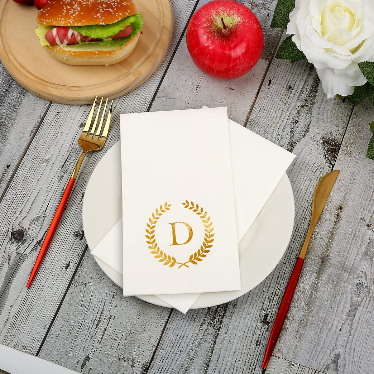 200 Pack Monogrammed Disposable Napkins Gold Foil Letter D - Datyiiha Official Imagery - 3