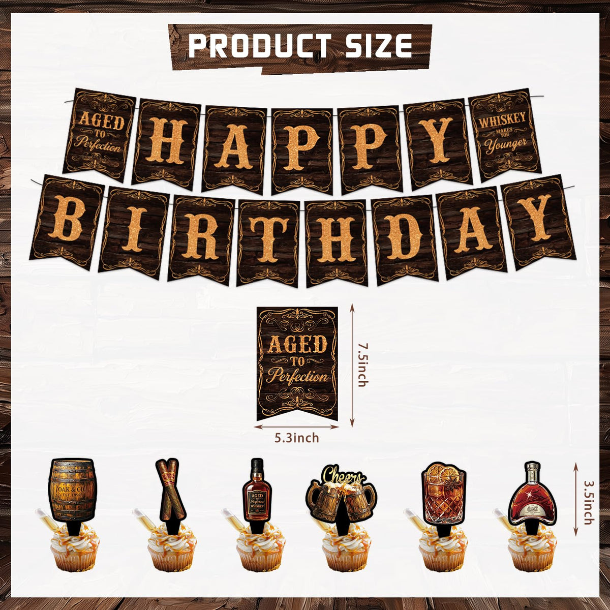 Whiskey Birthday Decorations for Men Aged to Perfection - Mpanwen Official Imagery - 5