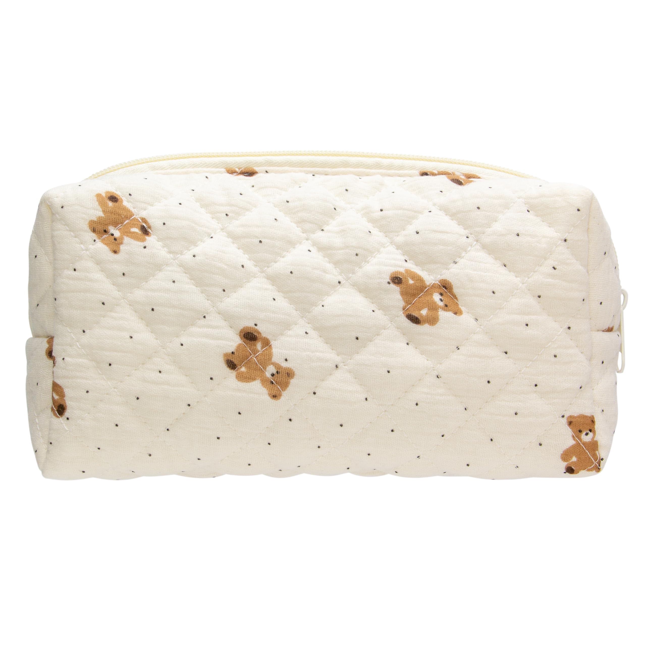 Small Quilted Makeup Bag,Zipper Cosmetic Pouch,Gauze Bear - Product Imagery