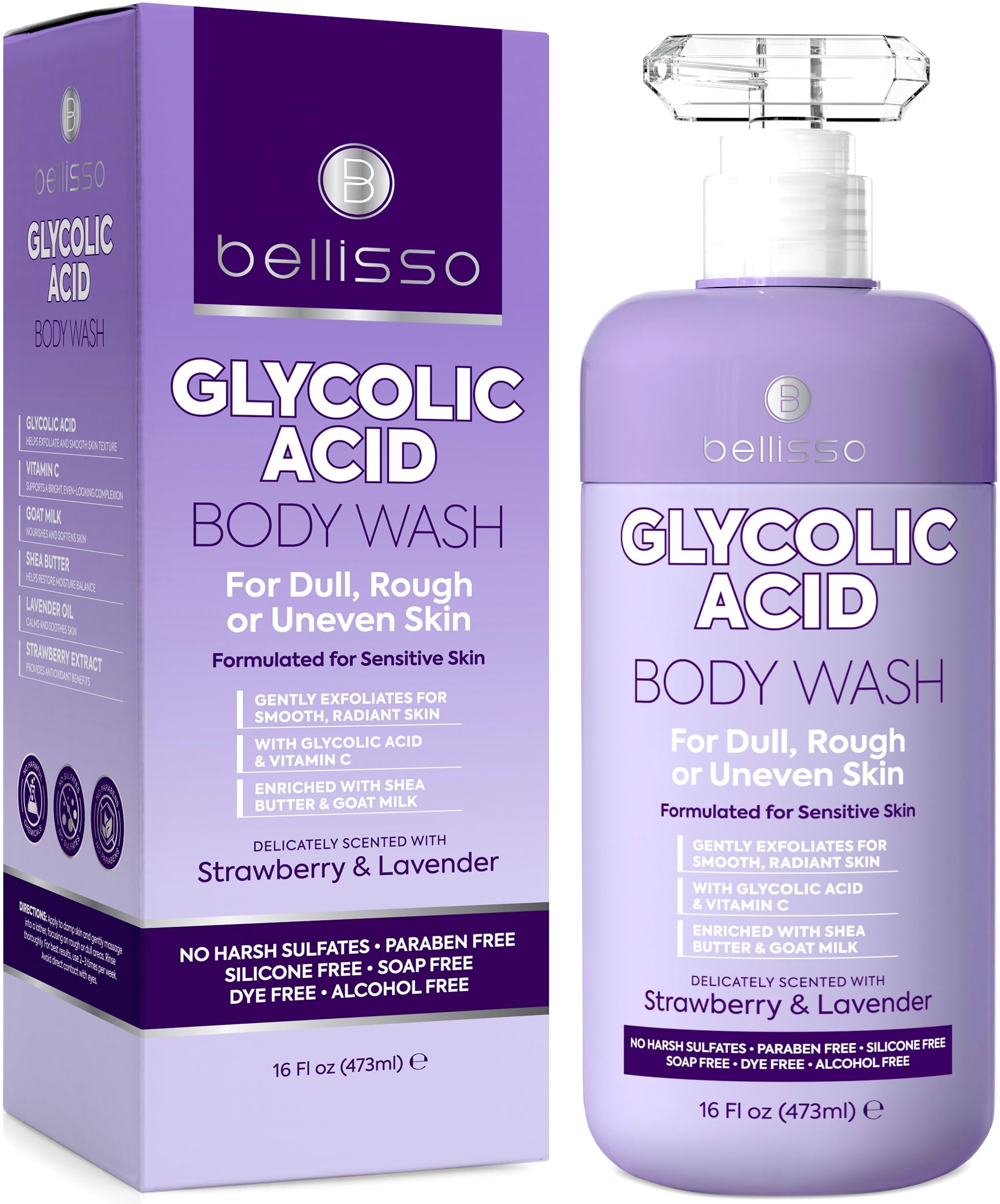 BELLISSO Glycolic Acid Body Wash - Exfoliating AHA Liquid Soap... - Product Imagery