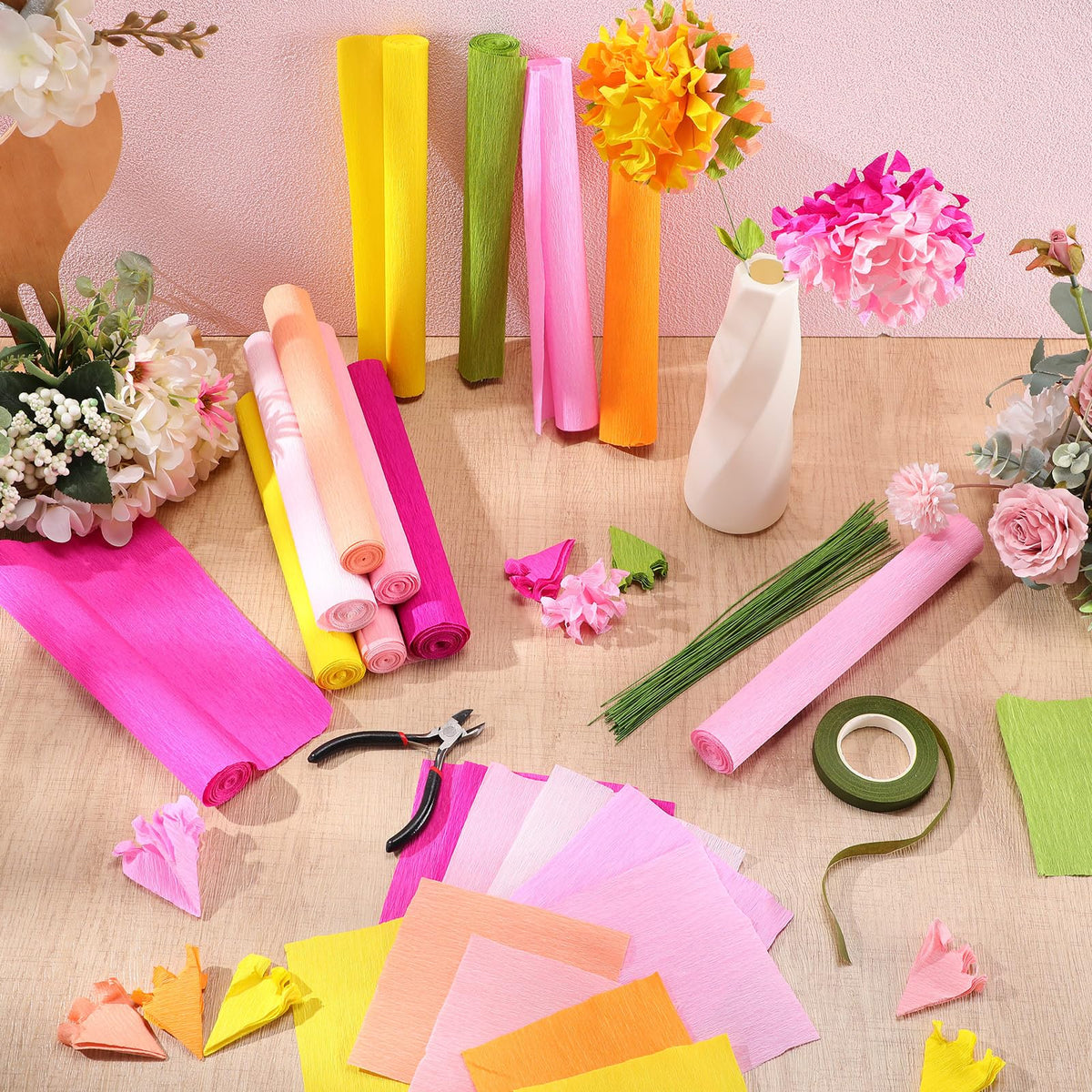 Leinuosen 65 Pcs Crepe Paper Flower DIY Kits 12 Rolls 10 x - Leinuosen Official Imagery - 7