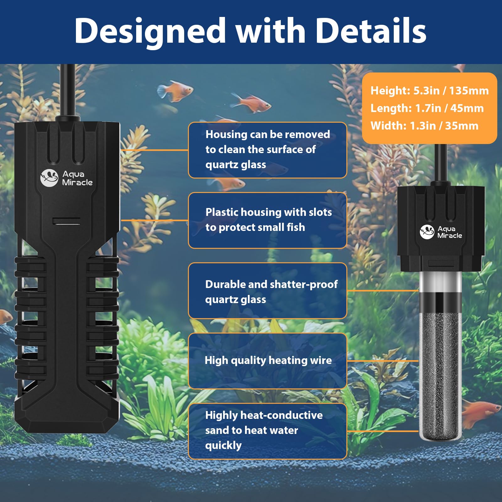 AquaMiracle Submersible Aquarium Heater with LED Digital Temp Dis - AquaMiracle Official Product View 5