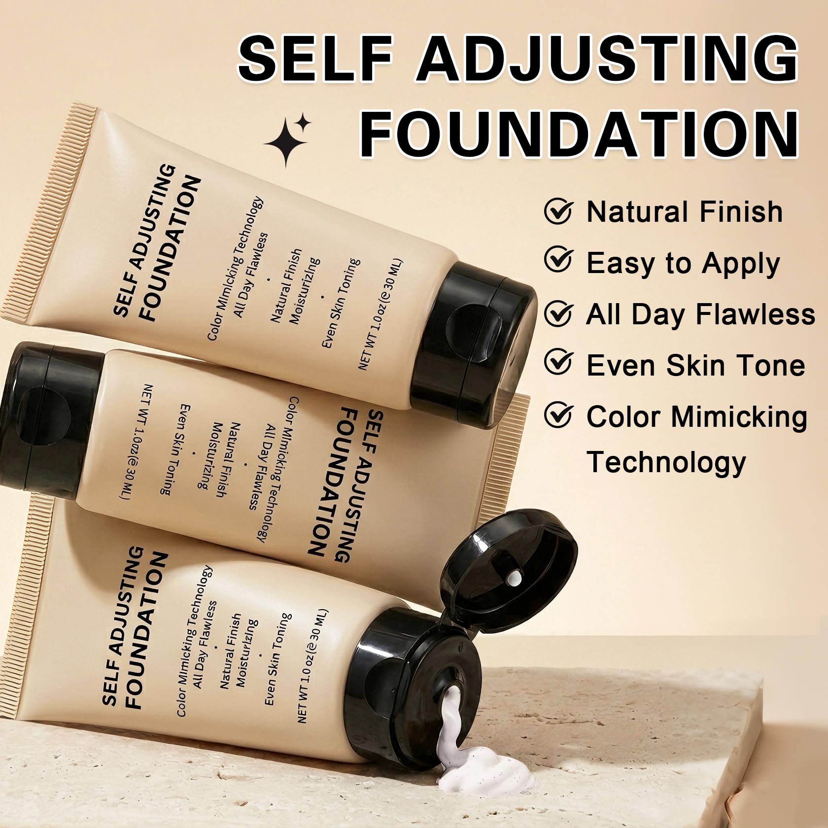 AOAZXBB color changing foundation in shade 01 Light, self-adjusting skin foundation and concealer, smooth and blendable formula.