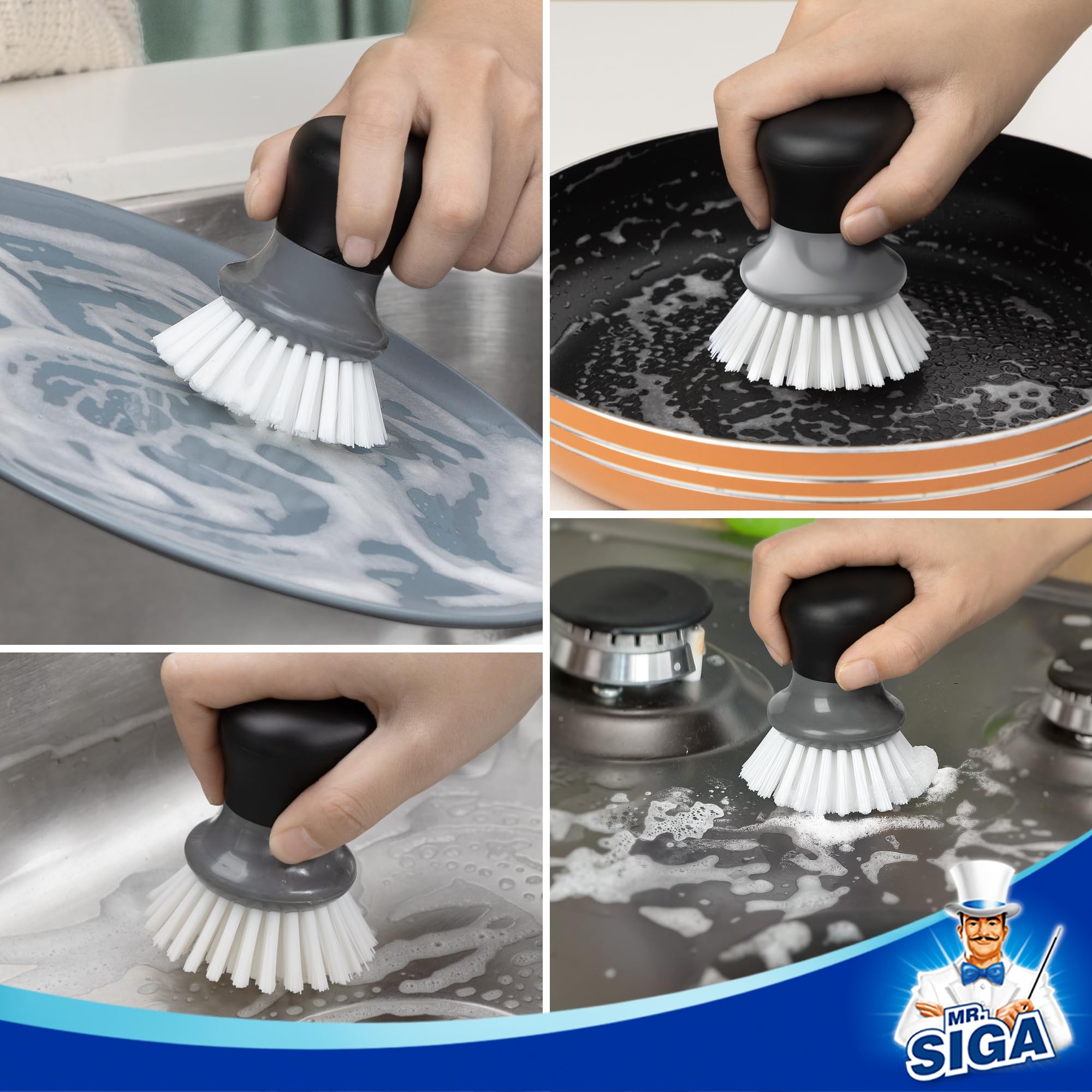 MR.SIGA Dish Scrub Brush, Palm Brush Dish Scrubber, Gray, Pack of 2 - View 5