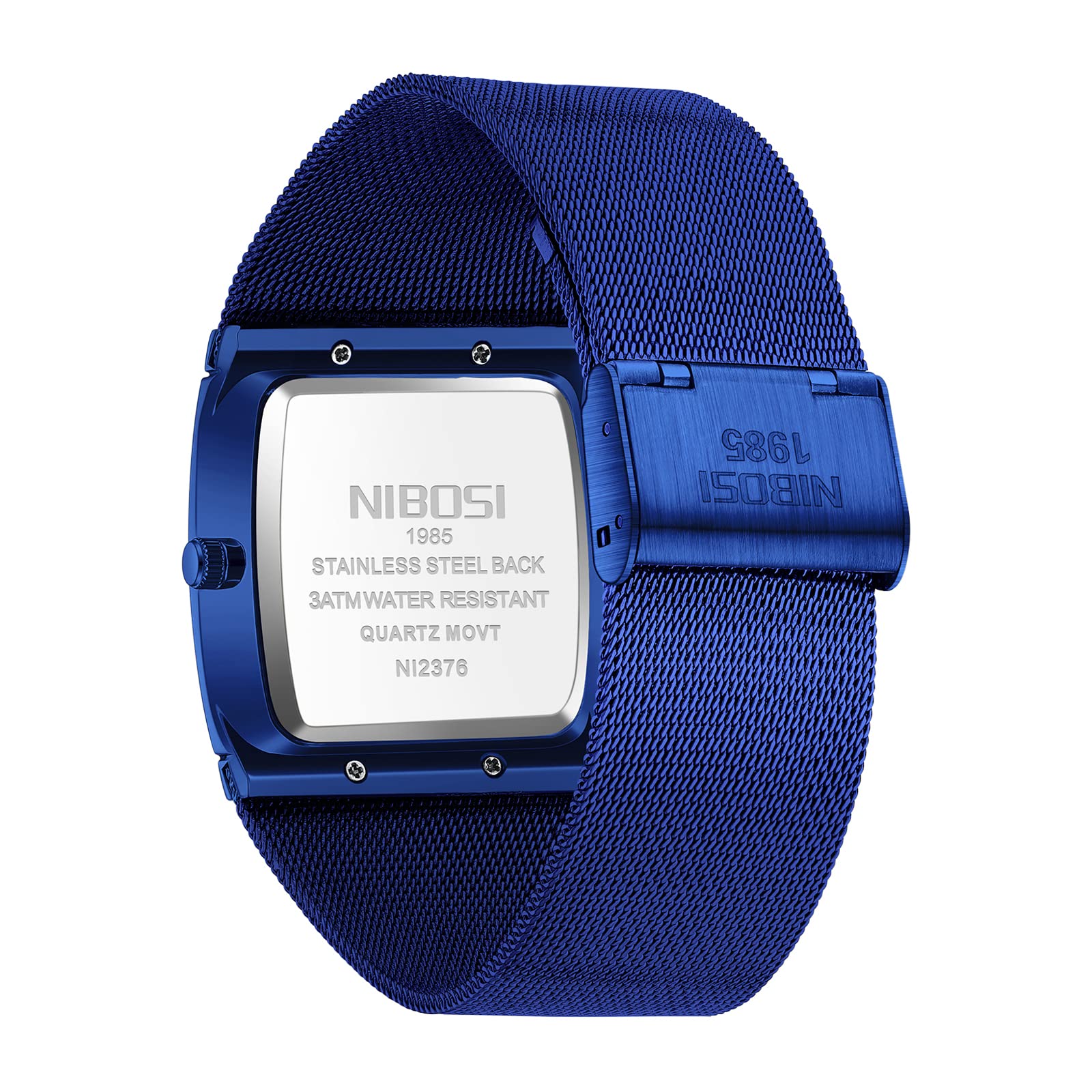 NIBOSI Men's Blue Square Dial Mesh Watch | Date Display