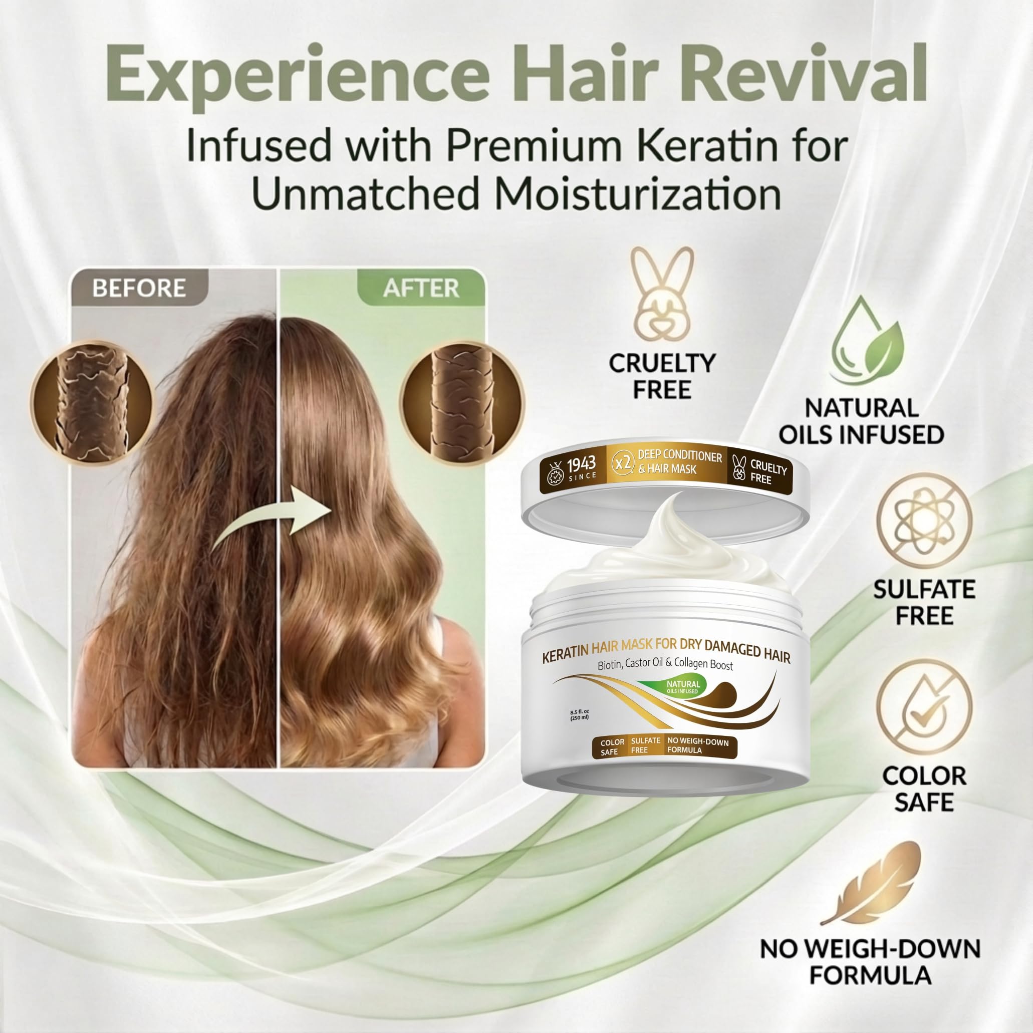 VITAMINS hair cosmetics Keratin Hair Mask - Protein Repair Keratin Treatment Deep - VITAMINS hair cosmetics Official Product View 3