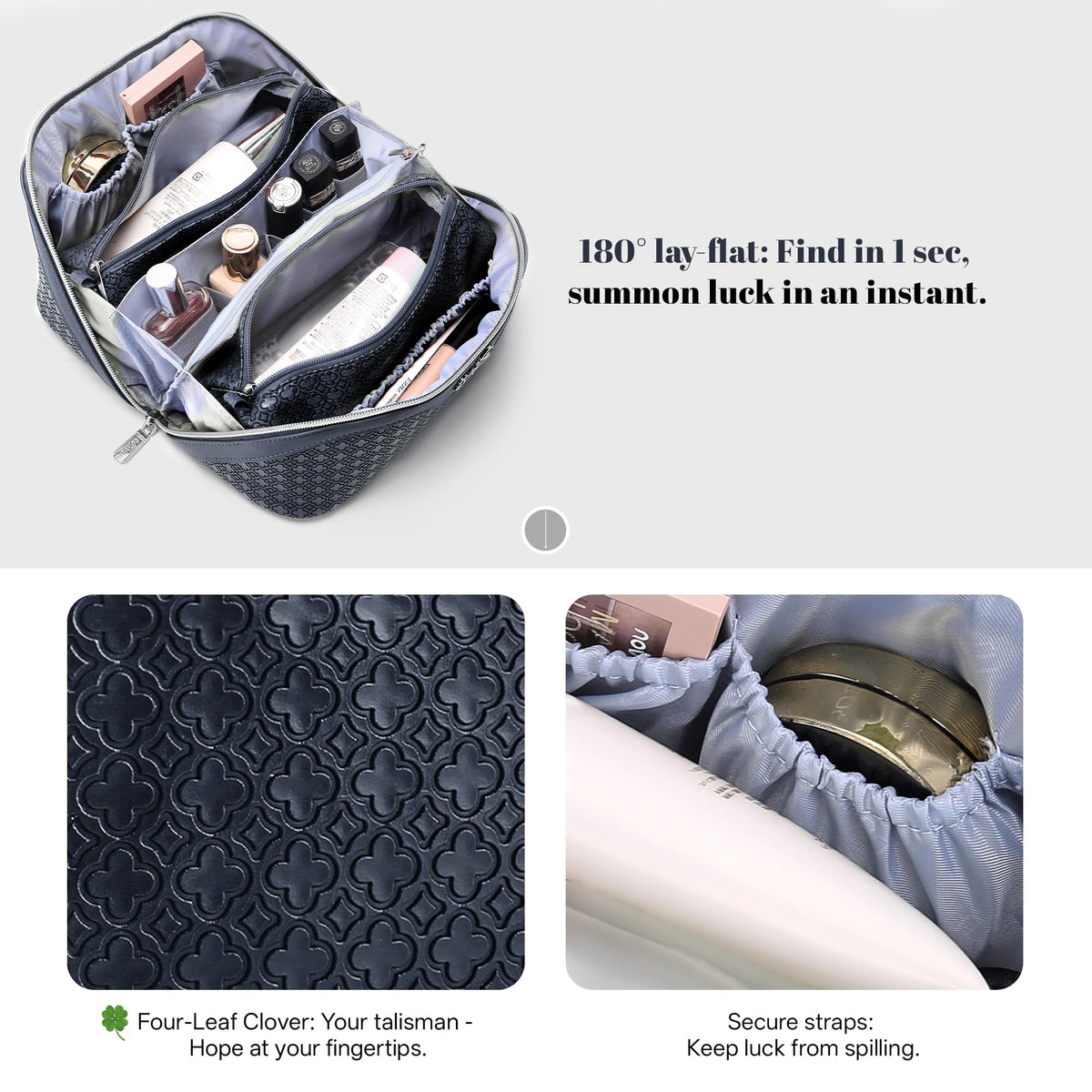 BOYATU Travel Makeup Bag for Women Four Leaf Clover 3 Pcs - BOYATU Official Imagery - 7