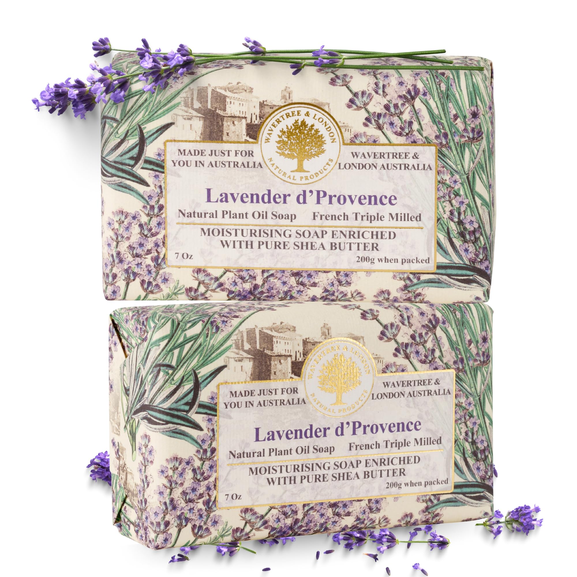 Wavertree & London Lavender Scented Natural Soap Bars (Pack of 2), 7oz Moisturizing French Triple Milled Soap Bars enriched with shea butter - Pure Plant Oil Bath & Body Bar for All Skin Types - Wavertree & London Official Product View 2