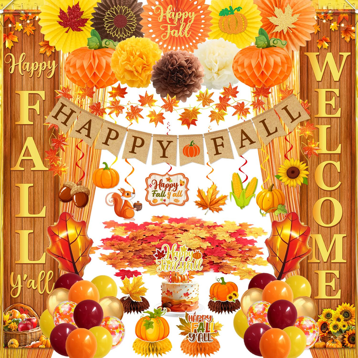 Fall Party Decorations Set Happy Fall Banner Hanging Swirls - Peghoqu Official Imagery - 1