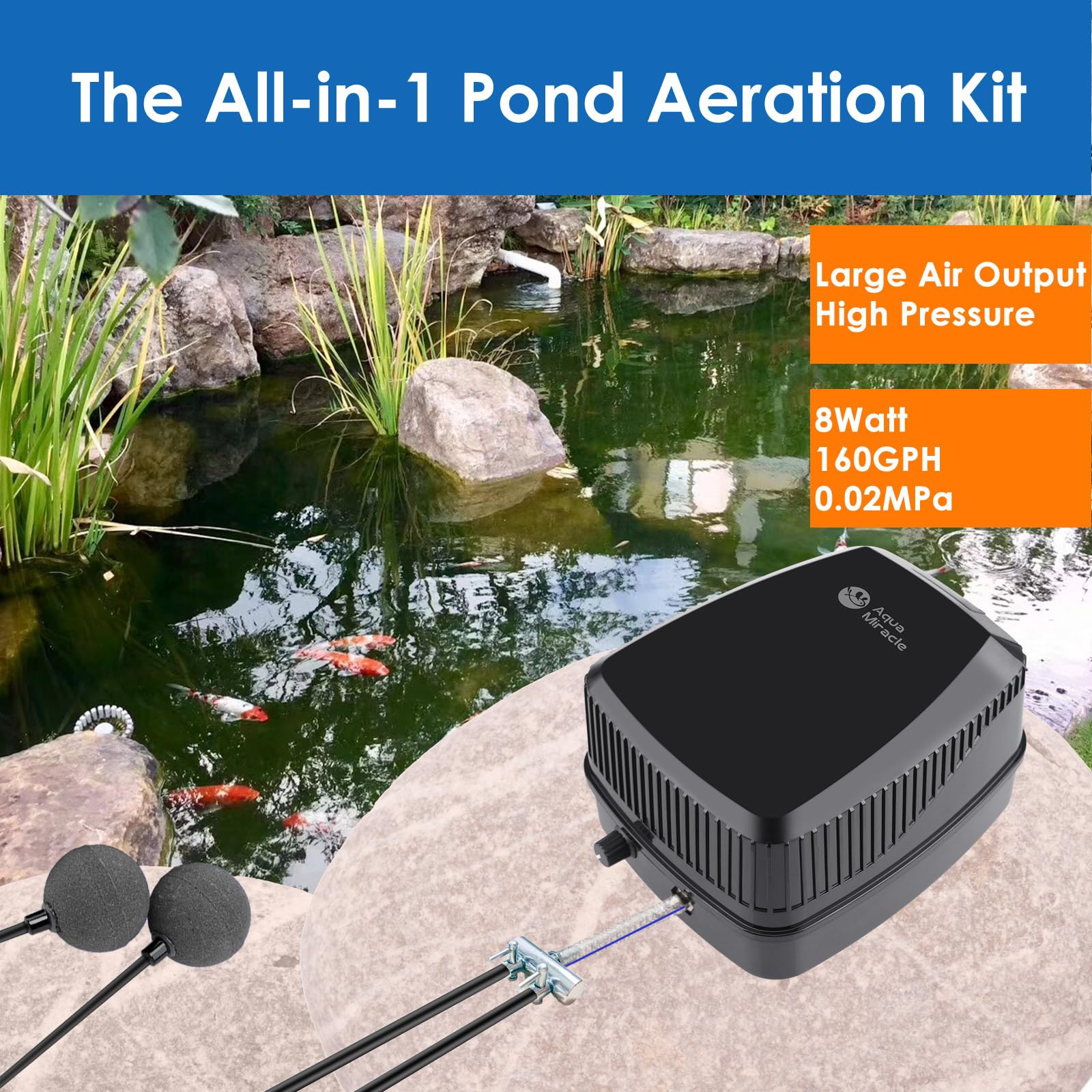 AquaMiracle All-in-One Koi Pond Aerator for Outdoor Ponds up to 1 - AquaMiracle Official Product View 2