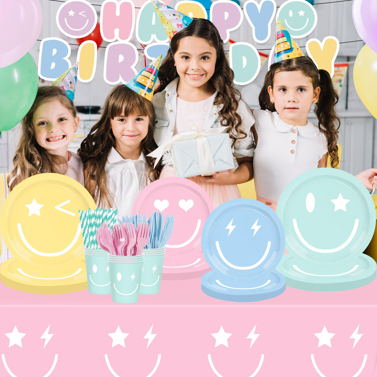 199PCS Smiley Face Birthday Decorations Smile Pastel Themed - HUIYANFSY Official Imagery - 4