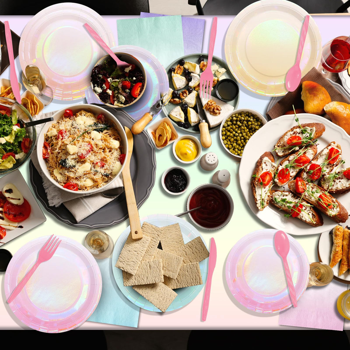 Iridescent Pastel Plates and Napkins Serve 25 Pastel Rainbow - Pascliyna Official Imagery - 6