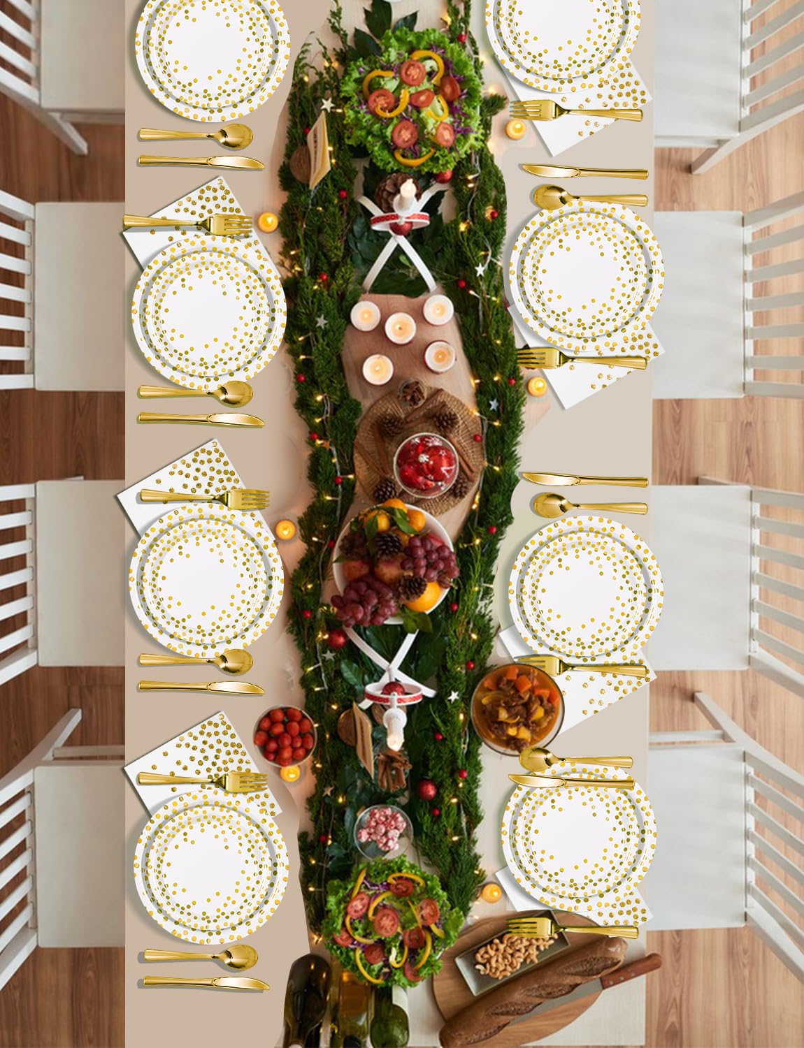 Nkaiso 141Pcs White Gold Paper Plates and Napkins Party - Nkaiso Official Imagery - 6