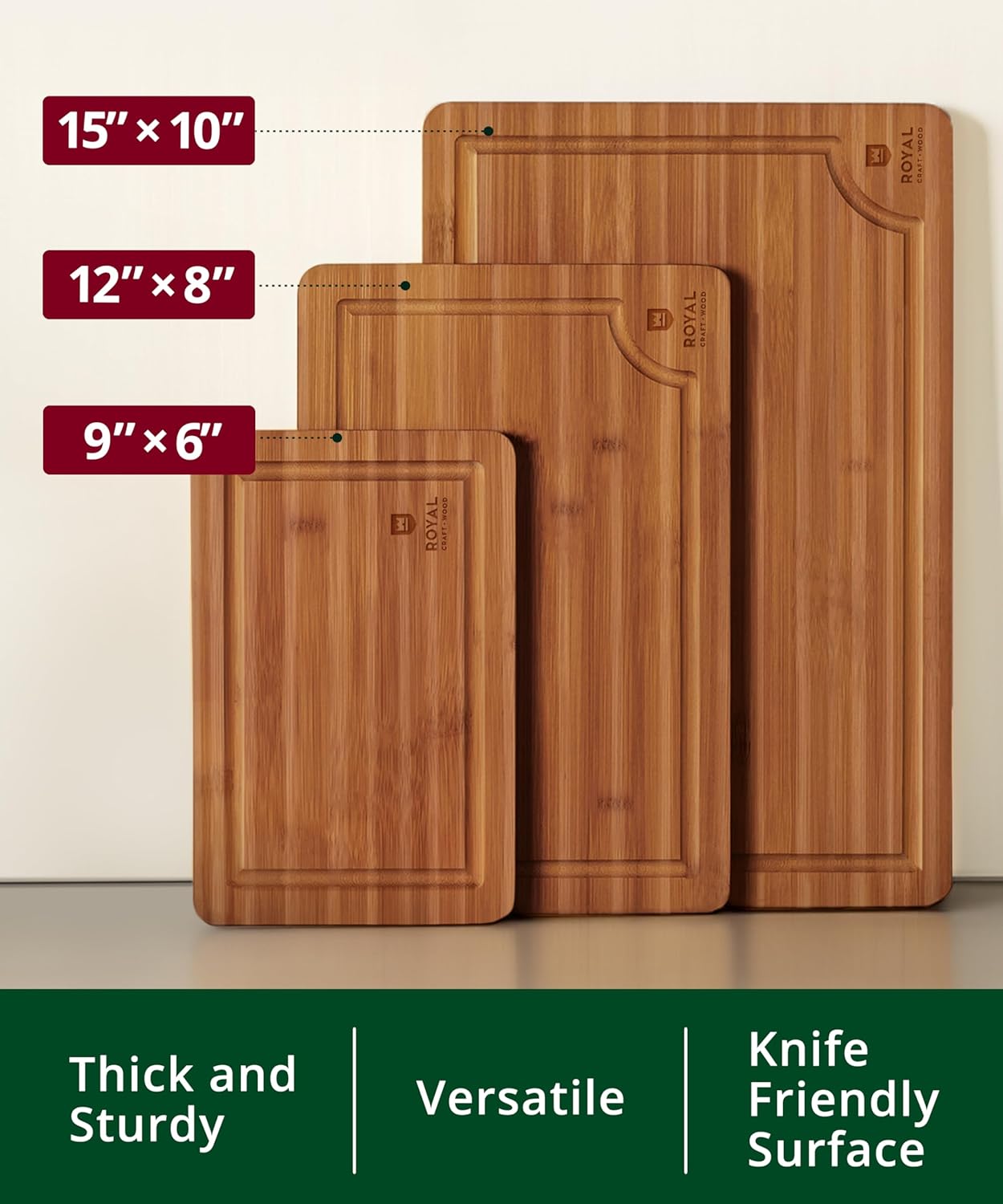 Royal Craft Wood wooden cutting board for kitchen meal prep and serving, with a smooth surface and natural wood finish.