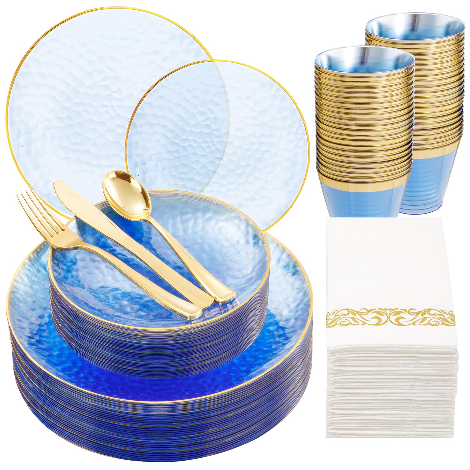 175 Pcs Plastic Dinnerware Set (25 Guests), Blue Disposable - Product Imagery